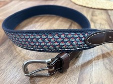 Vineyard Vines Santa Whale Canvas Club Belt Blue Boys Size 28 Christmas Leather