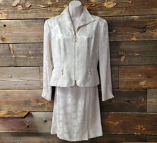 Vtg Christian Dior Brocade Silk Suit Set Jacket Skirt Outfit Women's Size 6