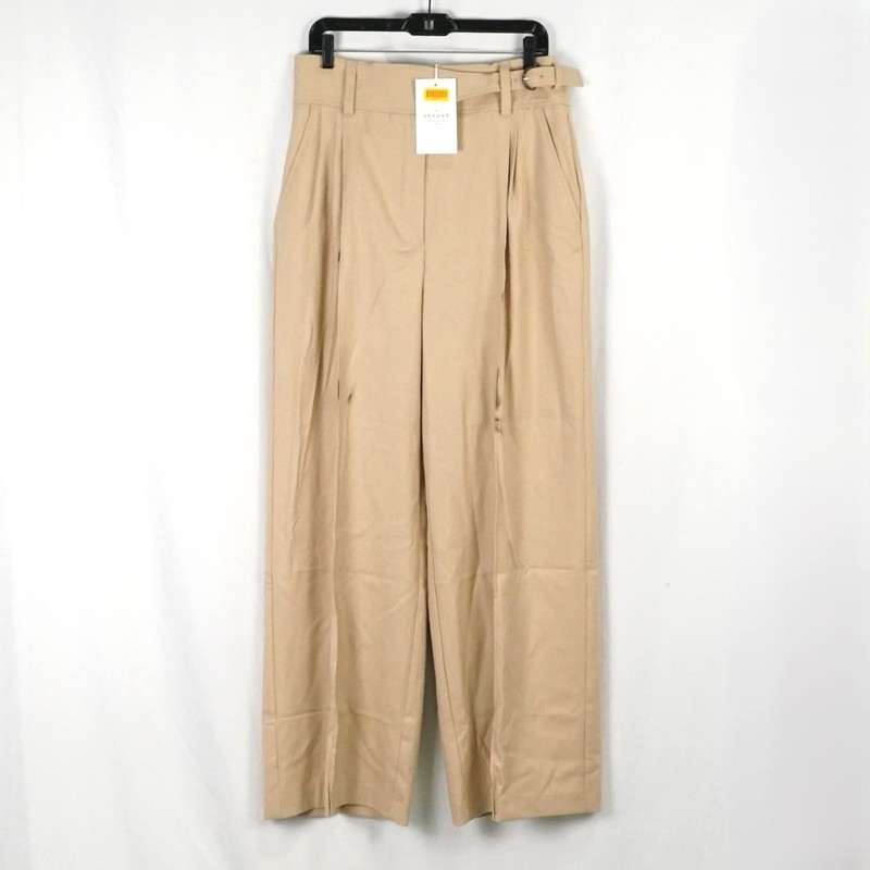 Sezane Aldo Wide-Leg Pleated Trousers W/ Belt Flap In Sand - Women's US Size 10