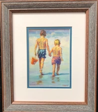 Lucelle Raad "Like Brothers" Hand Signed & # Framed Children Litho Art Beach New