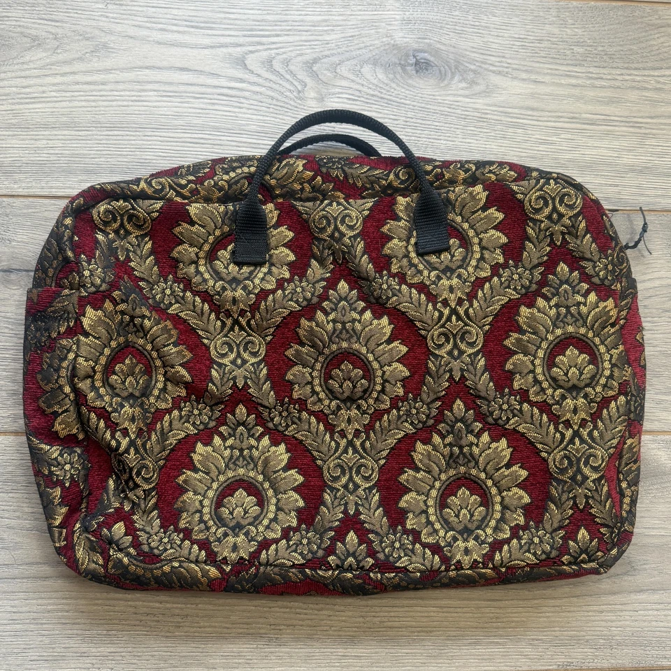 Tem que ser... Tapeçaria! Pasta Damasco Bolsa para Laptop Ouro Vermelho Preta Alça Superior - Imagem 3 de 4