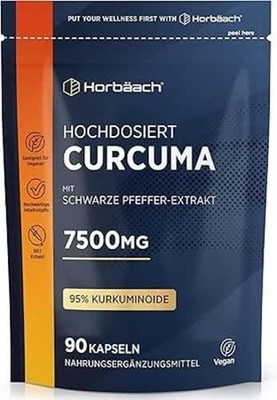 Curcuma Kapseln 7.500 mg | Kurkuma Extrakt +Schwarzer Pfeffer - 90 Vegane Stk