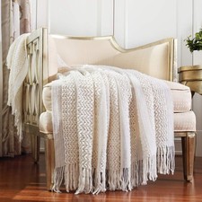 CREVENT Farmhouse Knit Throw Blanket for Couch Sofa Chair Bed Home Decoration...