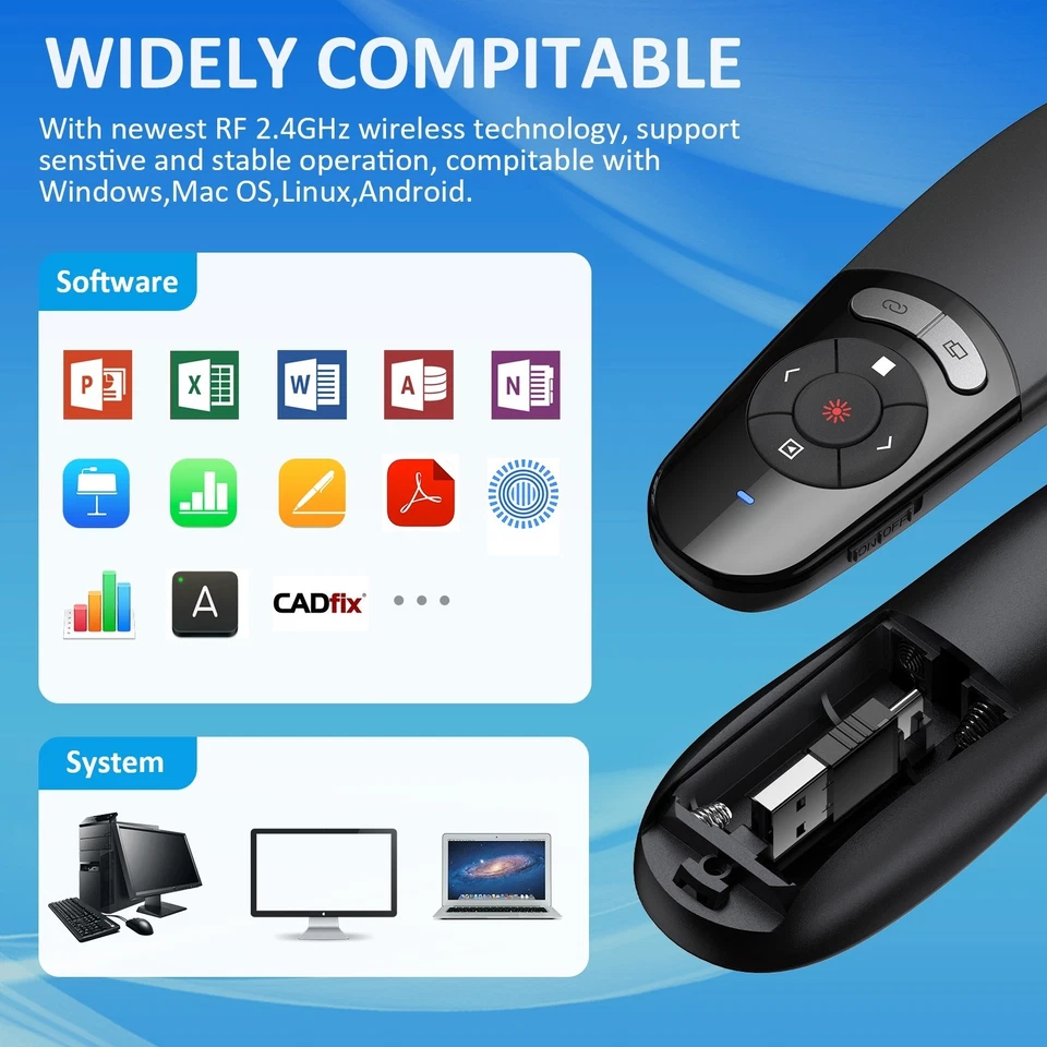 RF 2.4 GHz Presentation Clicker Wireless Presenter USB Powerpoint Clicker Remote - Image 4 of 4