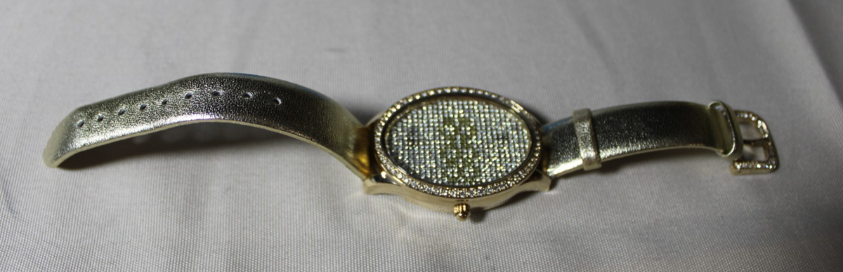 New Victoria Wieck Beverly Hills Crystal Electric Watch Gold Leather Band 35mm Victoria Wieck Gold Leather Band Pave Crystal Bling Watch  main image 3