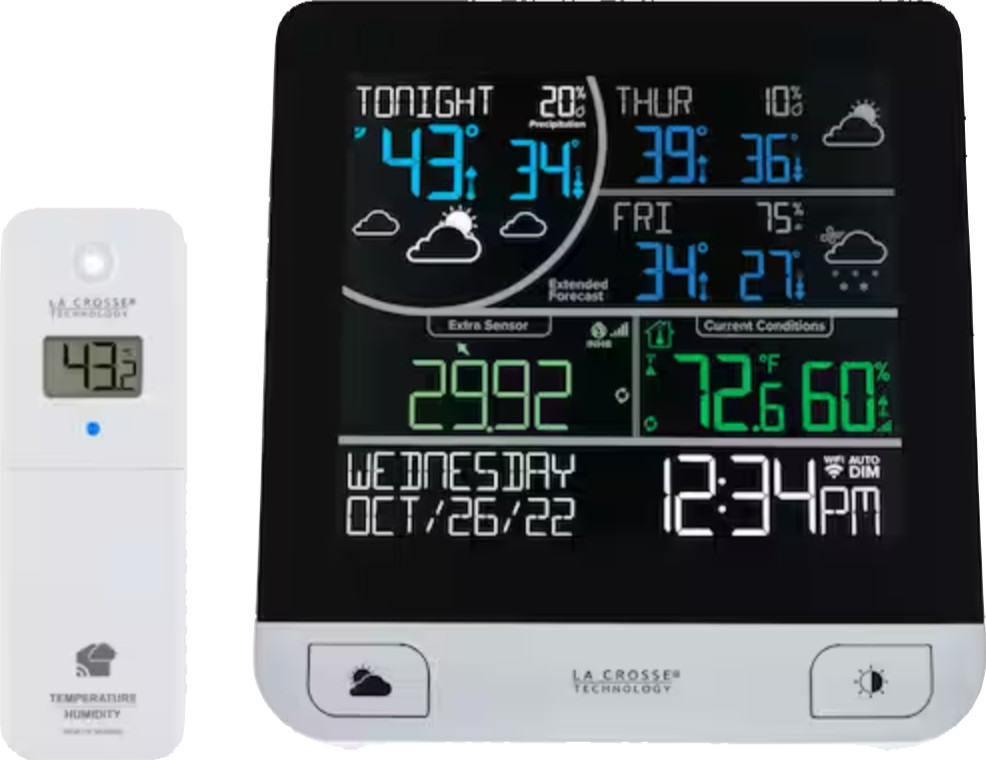 Digital Weather Station Wi-Fi Multi-Day Color Forecast Remote Monitoring Sensor