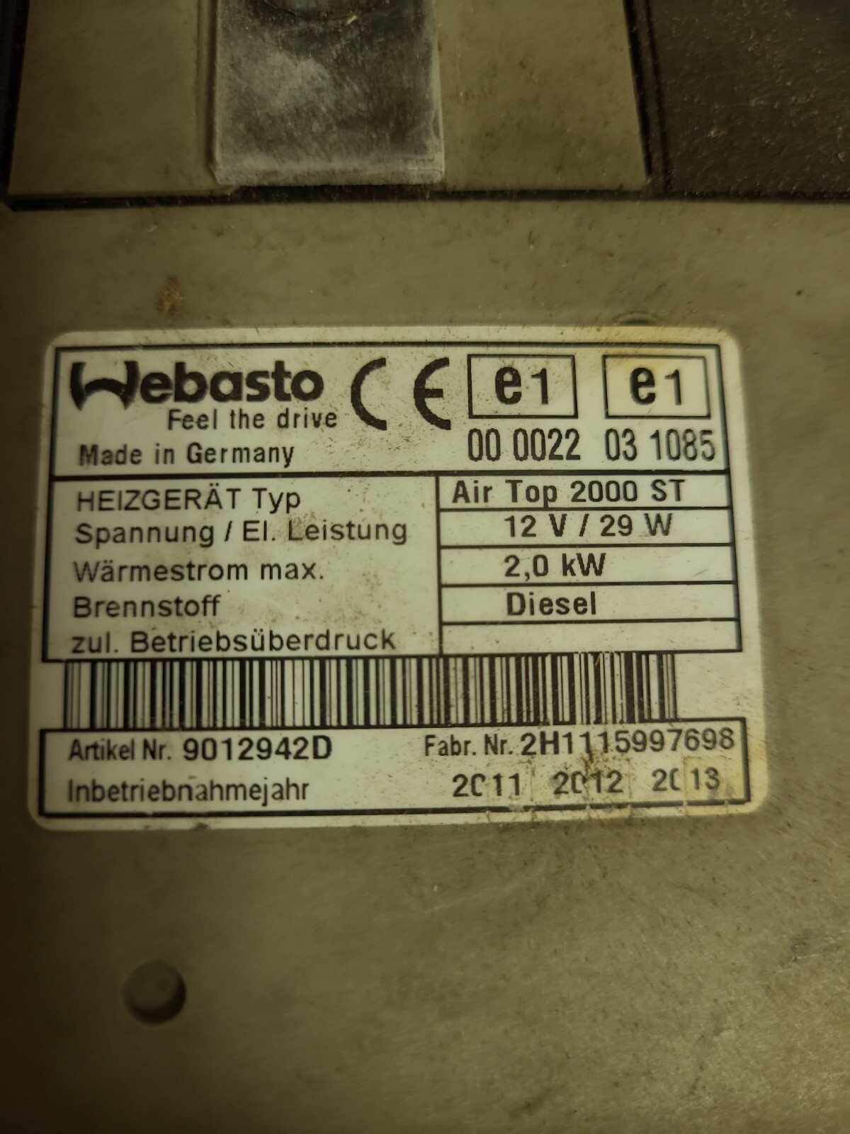 Webasto 00 0022 03 1085 Diesel Bunk Heater *FREE SHIPPING* | eBay