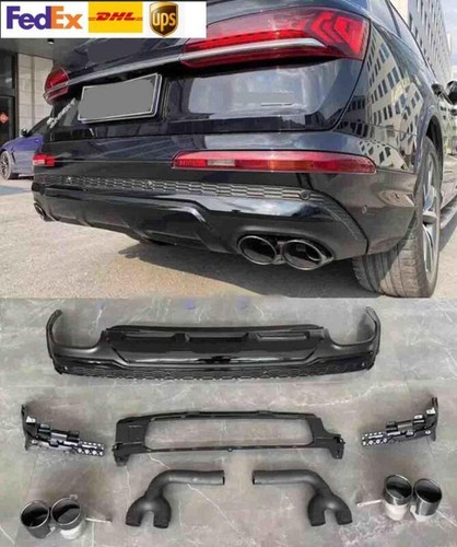 For Audi Q7 SQ7 2020-2023 ABS Gloss Black Rear Bumper Diffuser Lip Spoiler 4 Out - Foto 1 di 3