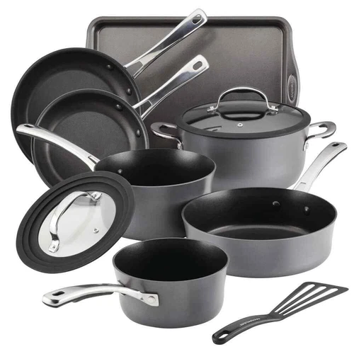 USA,Cook + Create 10-Piece Hard Anodized Aluminum Nonstick Cookware Set in Black