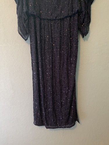 Patra Beaded Sequin Gown Floor Length Dress Blue Size 6 Drap Sleeves - Picture 5 of 11