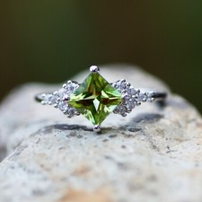 Natural Peridot Ring Solid Sterling Silver 925 , Art Deco, August birthstone