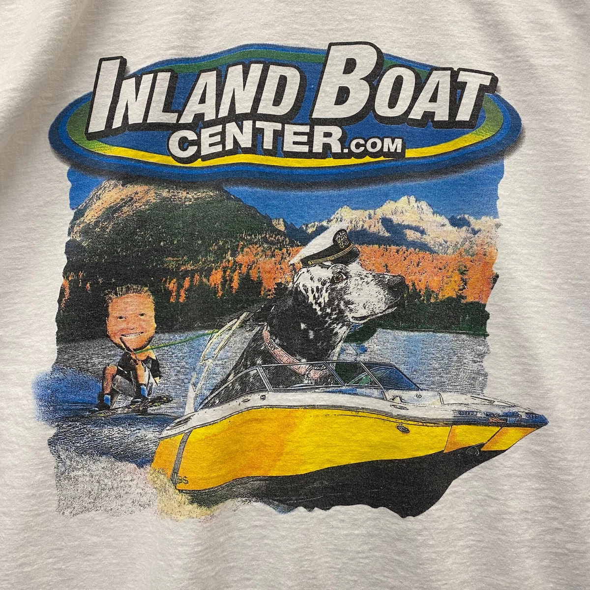 Inland Boat Center Shirt Men Extra Large White Ski Boating Dog