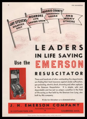 1946 J H Emerson Co. Cambridge Massachusetts Fire Fighting Resuscitator Print Ad
