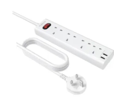 Verlängerungskabel 4-fach 2 USB + 1 Typ C Port 4 Gang UK Stecker
