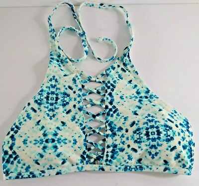 Women's Hollister Swim Bikini Top Halter Style Tie Dye Blue Lattice
