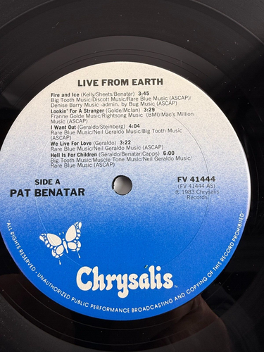 Pat Benator • Live From Earth • 1983 Chrysalis Vinyl LP • Orig. Insert Near Mint - Picture 3 of 4
