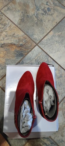 Rote Wildlederstiefel, mit Leopardendetail, Absätze, neu im Karton - Bild 3 von 10
