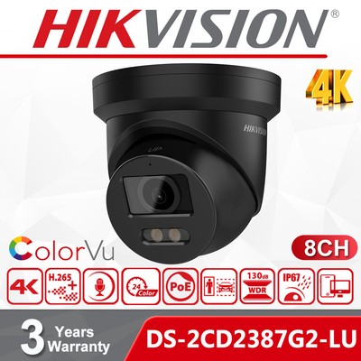 US Hikvision DS-2CD2387G2-LU black ColorVu X AcuSense 4K 8MP MIC IP camera poe