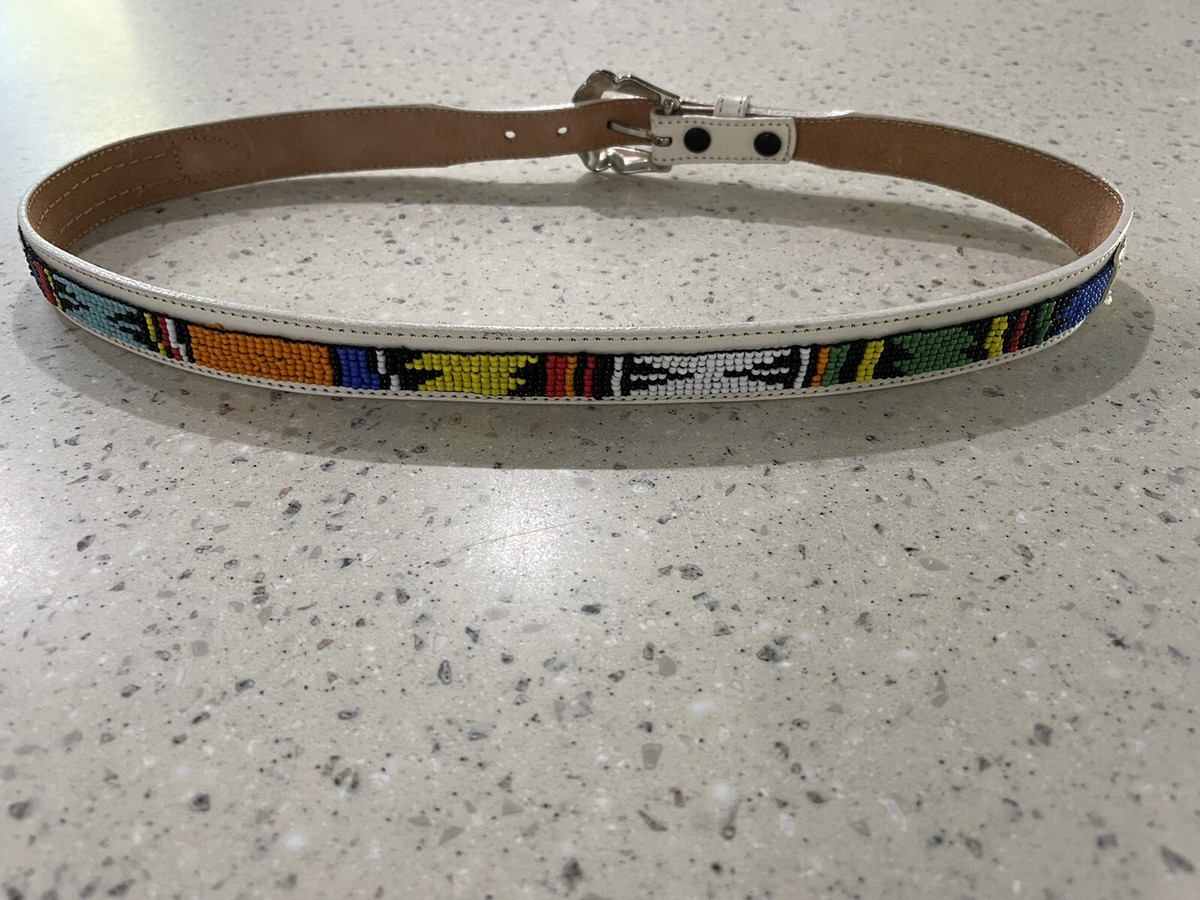 JUSTIN White Leather and Beaded Belt Justin Belt White Leather Beaded | eBay main image 3