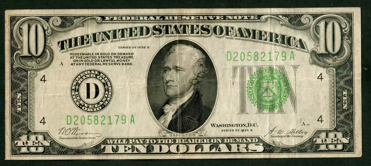 $10 1928-B FRN Fr. 2002-D Redeemable in Gold Cleveland Very Fine