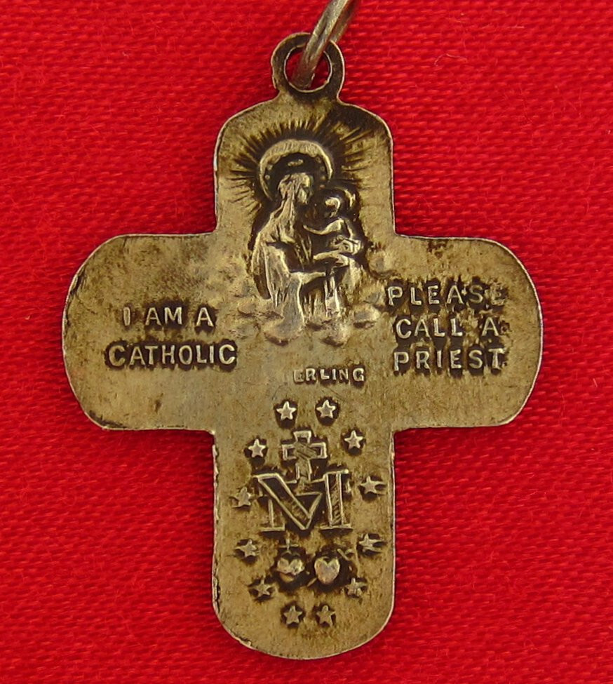 Vintage STERLING Medal 4 FOUR WAY CROSS Medal JESUS MARY ST JOSEPH CHRISTOPHER