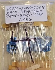100 pc value pack 1/2 watt 1% metal film resistors 10 each of 10 values #4