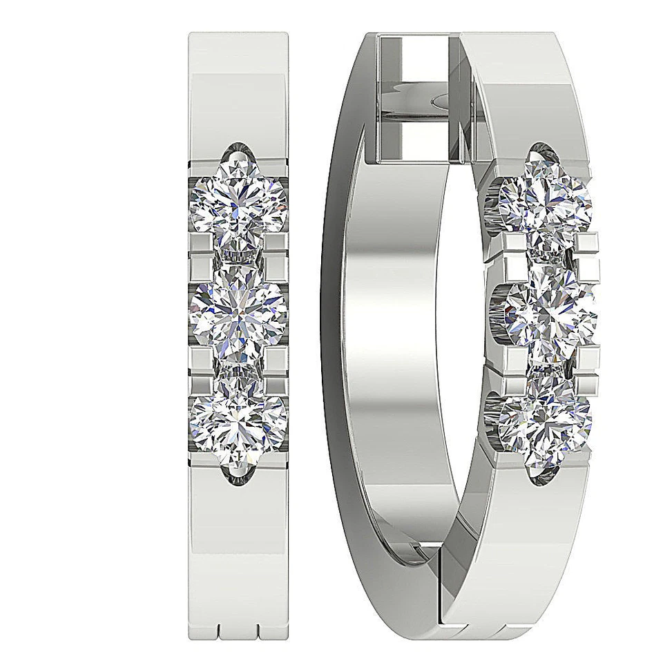 Серьги-кольца круглой огранки с бриллиантами I1 G 0,20 карата оценка комплект зубцов из белого золота 14 карат - Изображение 4 из 4