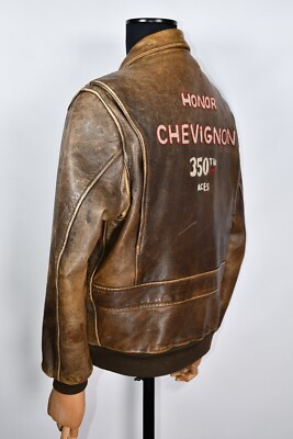 Chevignon Vintage Old Flight Jacket Leather Jacket Flyers Brown