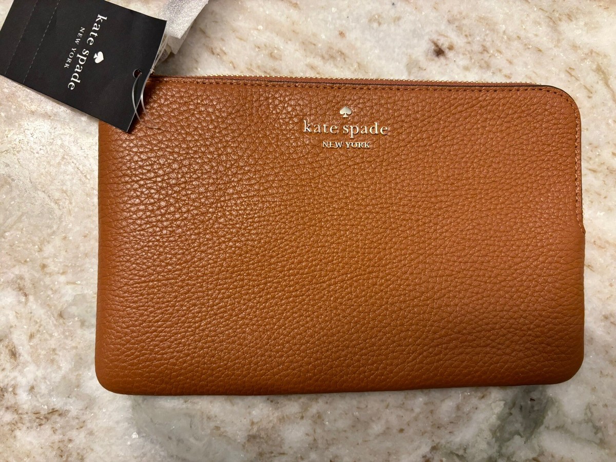 Kate Spade Leila Medium L Zip Wristlet Pebble Leather Ginger