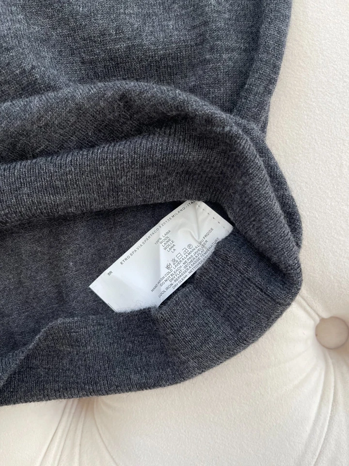 Men's ETRO Milano Pullover Wool Knit Logo Crew Neck Dark Gray Sweater L size - Image 4 of 4