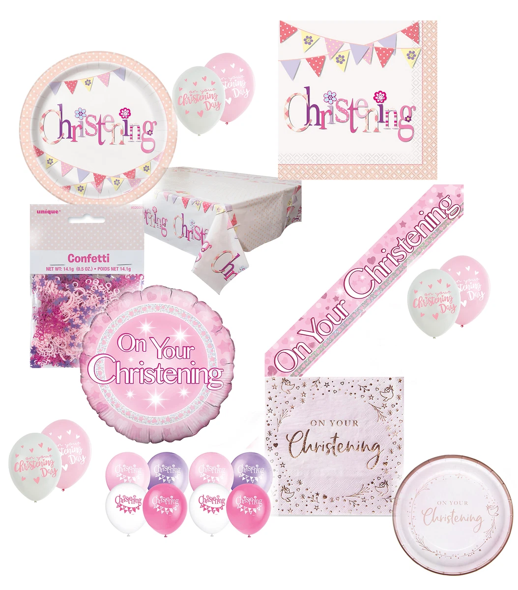 Set Decorazioni Battesimo 76 Pezzi - Tema Blu Con Colomba E Scritta - Ghirlanda, Topper E Portacandele
