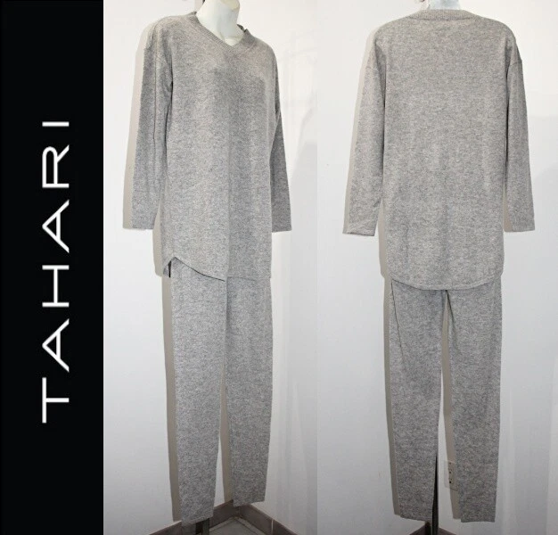 TAHARI Pure Luxe 100% Cashmere Casual Lounge Track Sweat Pants Set/ Pajama  sz XS