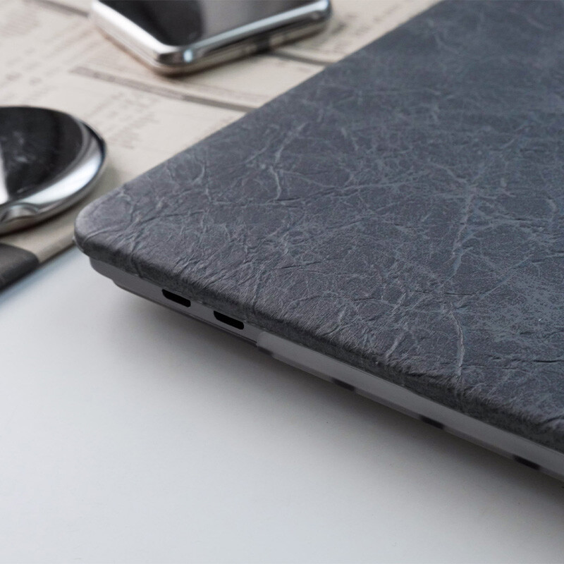 Gray Rock Texture PU Leather Case For Macbook M4 Pro 14 16 Air 13