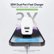 Dual Port Power Adapter USB  USB C Fast Charger