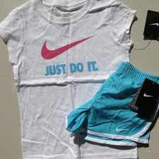 Nike Girls 6X Blue Dri-fit Lined Shorts with T-shirt Brand NEW Summer Spring