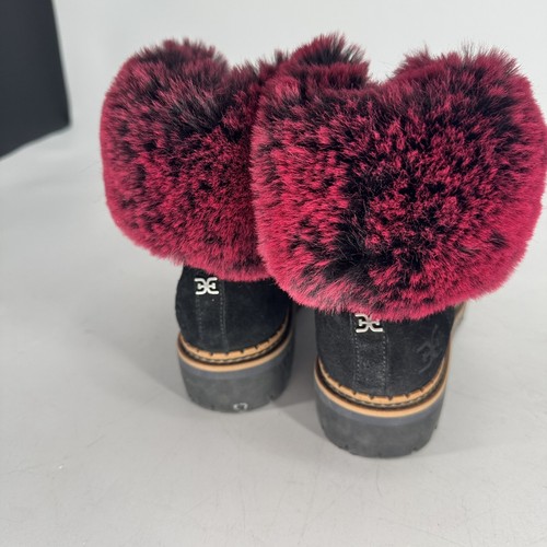Sam Edelman Women’s Boots Bowen Black Suede Pink Fur Trim Lace Up Combat Sz 8 - Picture 4 of 7