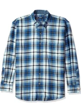 Izod Stratton Flannel Plaid Blue White Yellow Button Up LS Shirt Men Small S $60