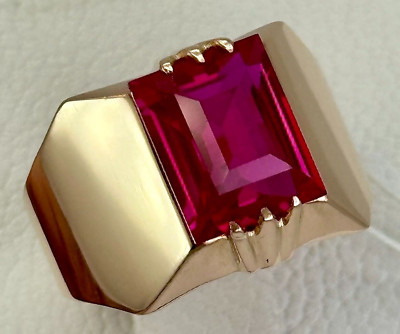 USSR Vintage Original Rose Gold Ruby (lab. made) Ring 583 14K  5.0 g. 7 US 1978