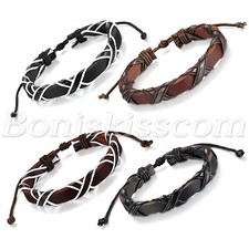 Fashion Retro Handmade Twisted Cross Leather Mens Women Adjustable Bracelet Cuff