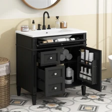 30'' Bathroom Vanity w Top Sink Bathroom Storage Cabinet w/ 2 Drawers