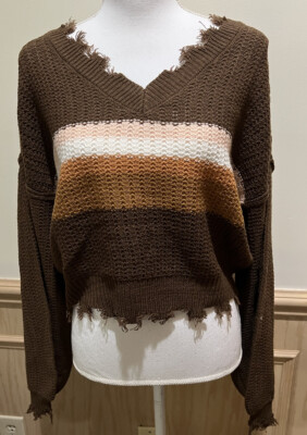 Womens Sweaters Distressed Sweater Rue21 Rue 21 Brown Distressed