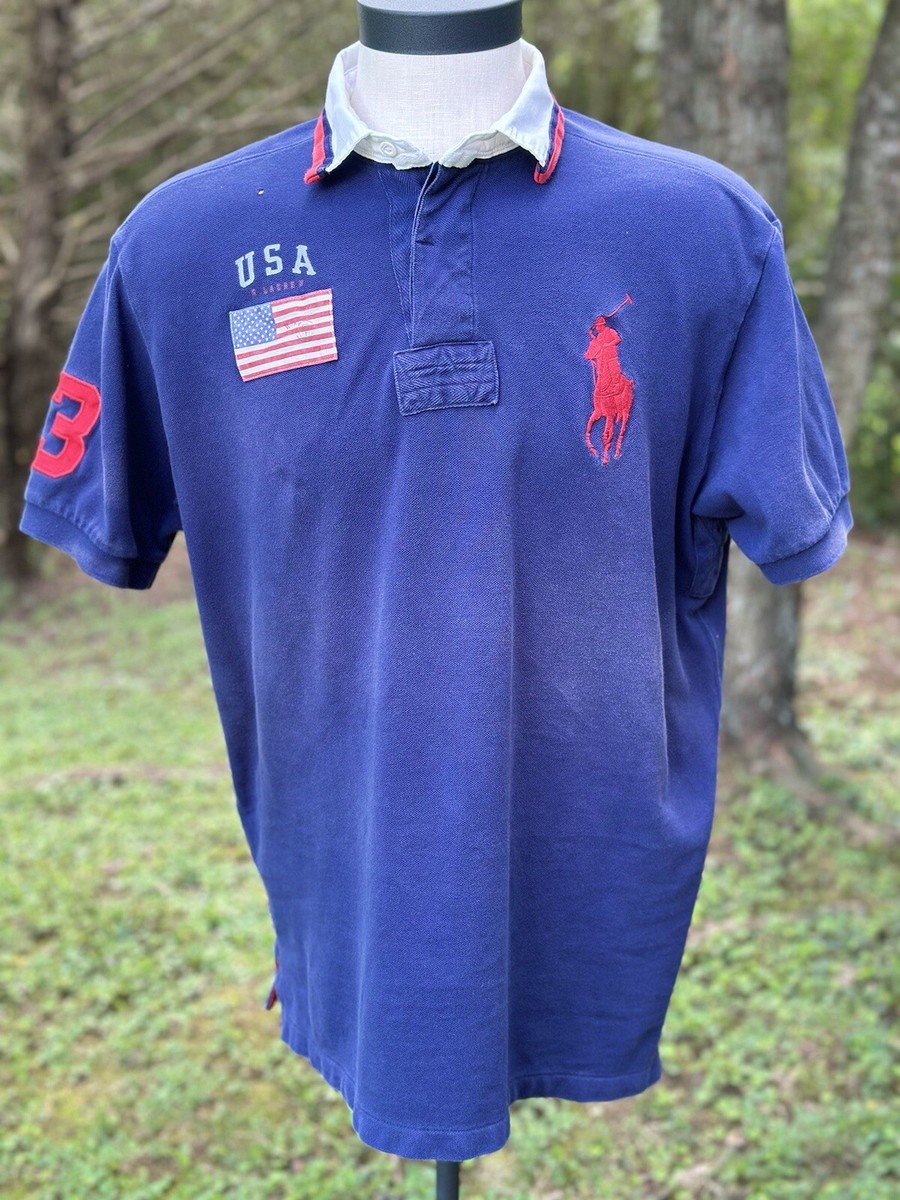 Polo Ralph Lauren Shirt Extra Large Big Pony USA Flag Patch #3 T
