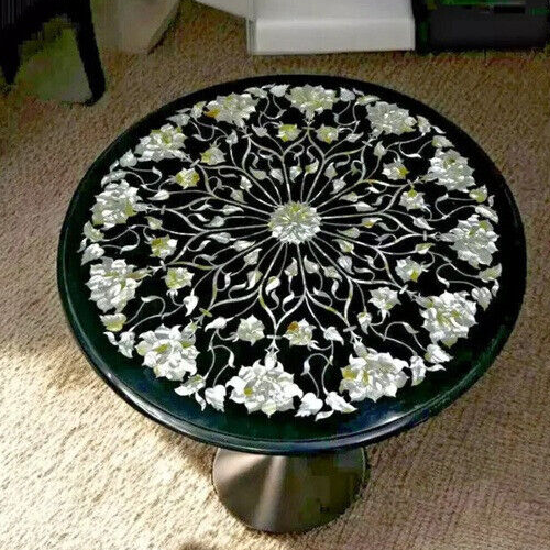 Couchtisch aus schwarzem Marmor - Perlmutt Intarsien Blumenkunst - Luxus Handarbeit - Bild 3 von 8