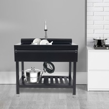 Stainless Steel Free Standing Single Bowl Sink with Pull-Out Faucet Black