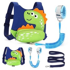Toddler Harness Leash, Cute Blue/Light Green Spotted Brachiosaurus, Blue Link