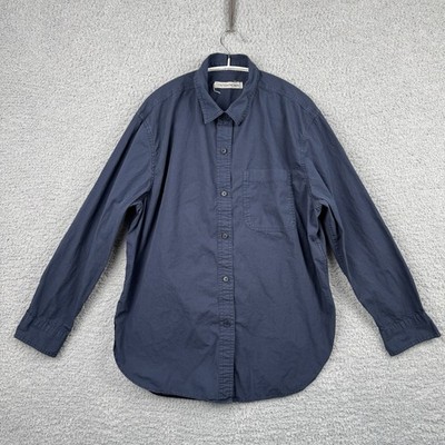 OUTERKNOWN Long Sleeve Button Up Shirt Mens Size Medium Navy Organic Cotton