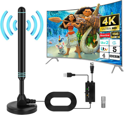 DVBT2 Antenne, Zimmerantenne für Fernseher, DVB-T & DVB-T2 Antennen mit Verstärk