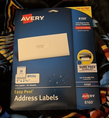 Avery Easy Peel Inkjet Address Labels 1'' x 2 5/8'' White 30/Sheet 415489 NEW