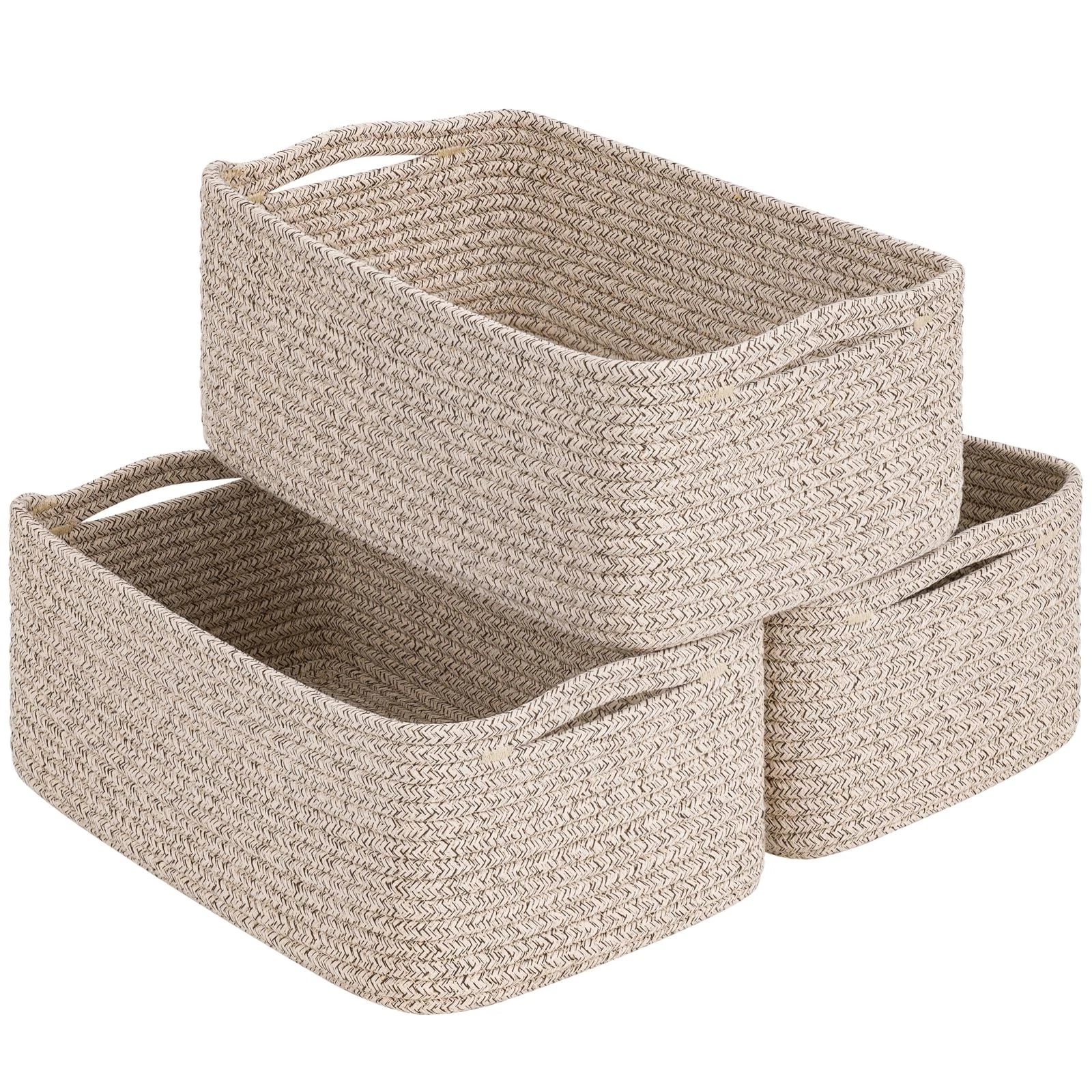 Goodpick Storage Baskets, 13 x 8 x 5 Medium (13"L x 8"W x 5"H), White & Brown