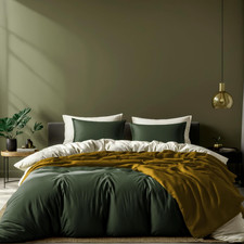 Dark Green Duvet Cover Queen   Microfiber Set with Zipper and Pillow Shams